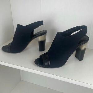 Donald J. Pliner Slingback Fabric and Leather Heeled Sandals 7 Black